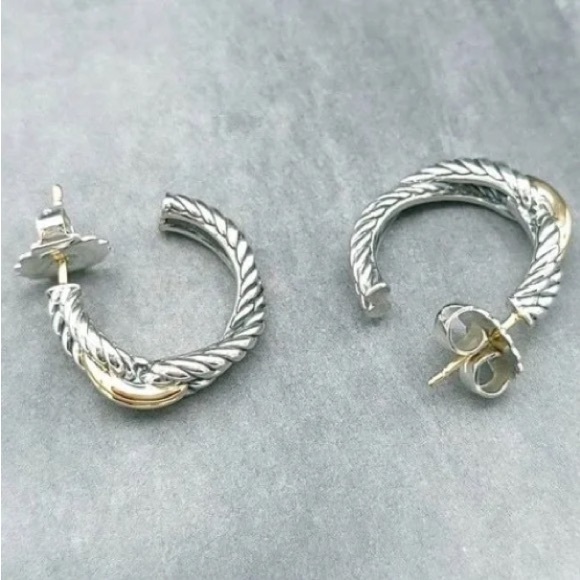David Yurman Sterling Silver & 18k Gold 22mm Cable Loop Hoop Earrings